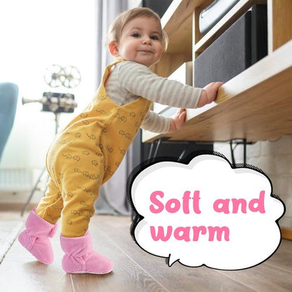 Pro Goleem Fleece Baby Booties, Warm Cozy Baby Slippers, Stay On Sock Shoes, Easy to Put on, Unisex Baby Gifts, Soft Non-Slip Adjustable Newborn Boots for Boys and Girls 6-12 Months, Pink
