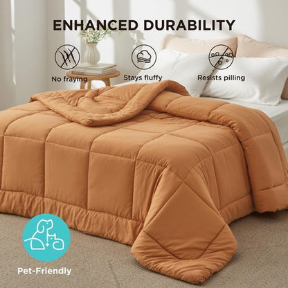 Bedsure Comforter Duvet Insert - Quilted Comforters Full Size, All Season Duvet, GentleSoft Down Alternative Bedding, with 8 Tabs, Gifts for Women/Men, Burnt Orange, Full 86 x 82 Inches