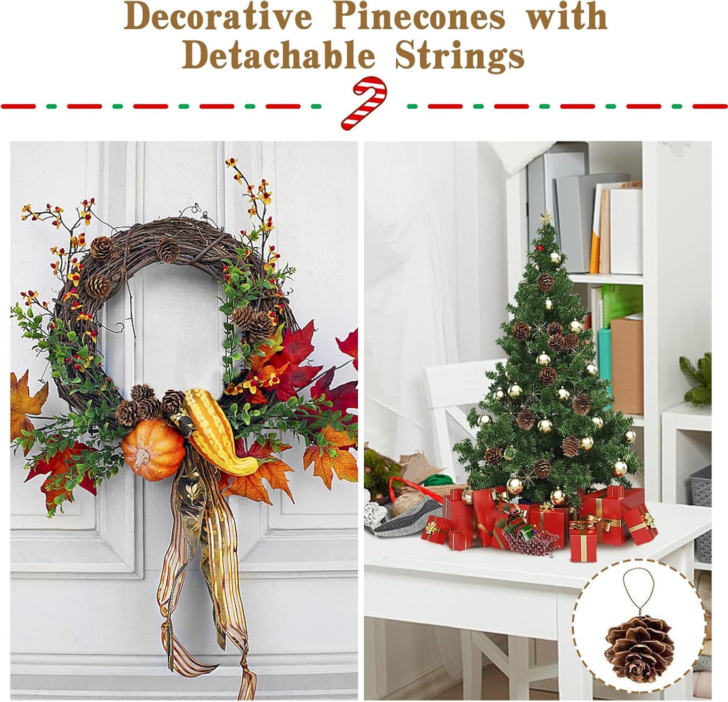 Natural Mini Pine Cones Christmas Ornaments - 40 Pcs Rustic Hanging Decorations for Tree, Table, and Wreath