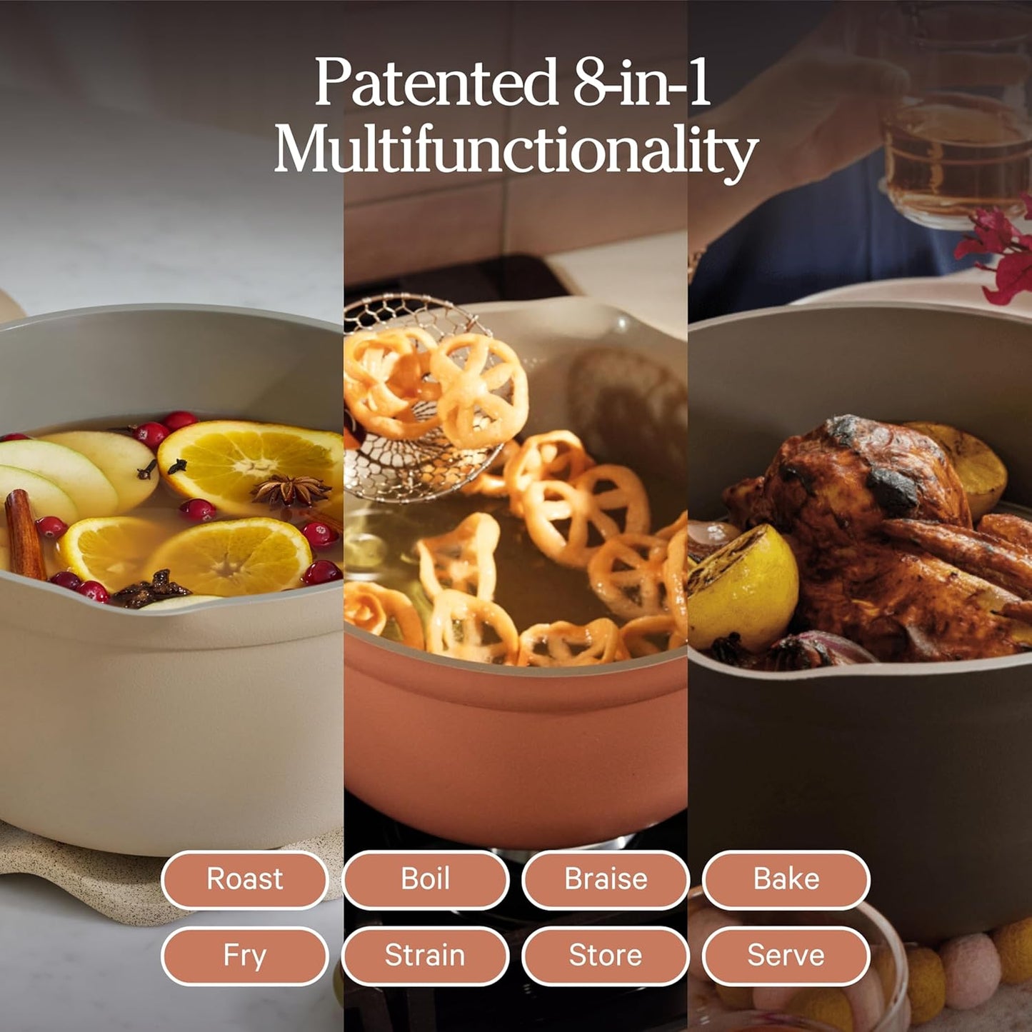 Our Place Perfect Pot - 5.5 Qt Ceramic Cookware with Lid & Spatula | Patented 8-in-1 Nonstick, PFAS-Free, Oven-Safe Up to 450°F