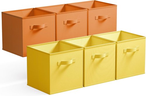 Granny Says 11-Inch Cube Storage Bins - Fabric Organizer with Handles | 6-Pack in Yellow & Orange