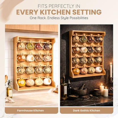 Byers Choice TX Pine Wooden Spice Rack Organizer - Antique Kitchen Spice Jar Holder | Wall-Mount or Cabinet Use