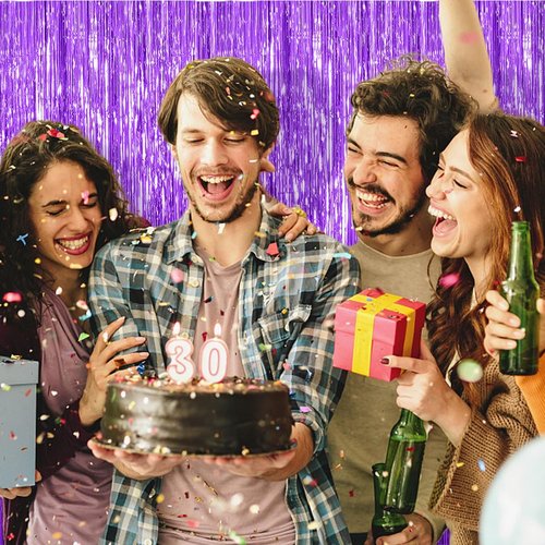 20 Pack Foil Curtain Backdrop - Purple Metallic Tinsel Fringe Curtains for Parties & Celebrations