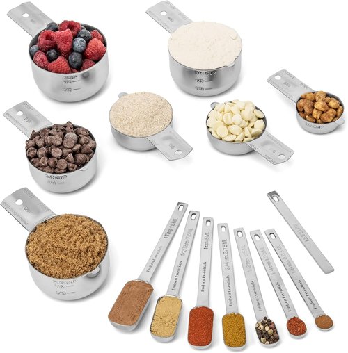 Hudson Essentials Stainless Steel Measuring Cups & Spoons Set - 14 Piece Kitchen Tool Set