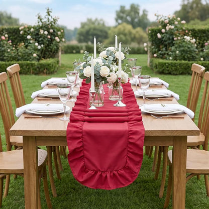 SoarDream Red Christmas Satin Ruffle Table Runner 14x118 Inch - 1 Pack