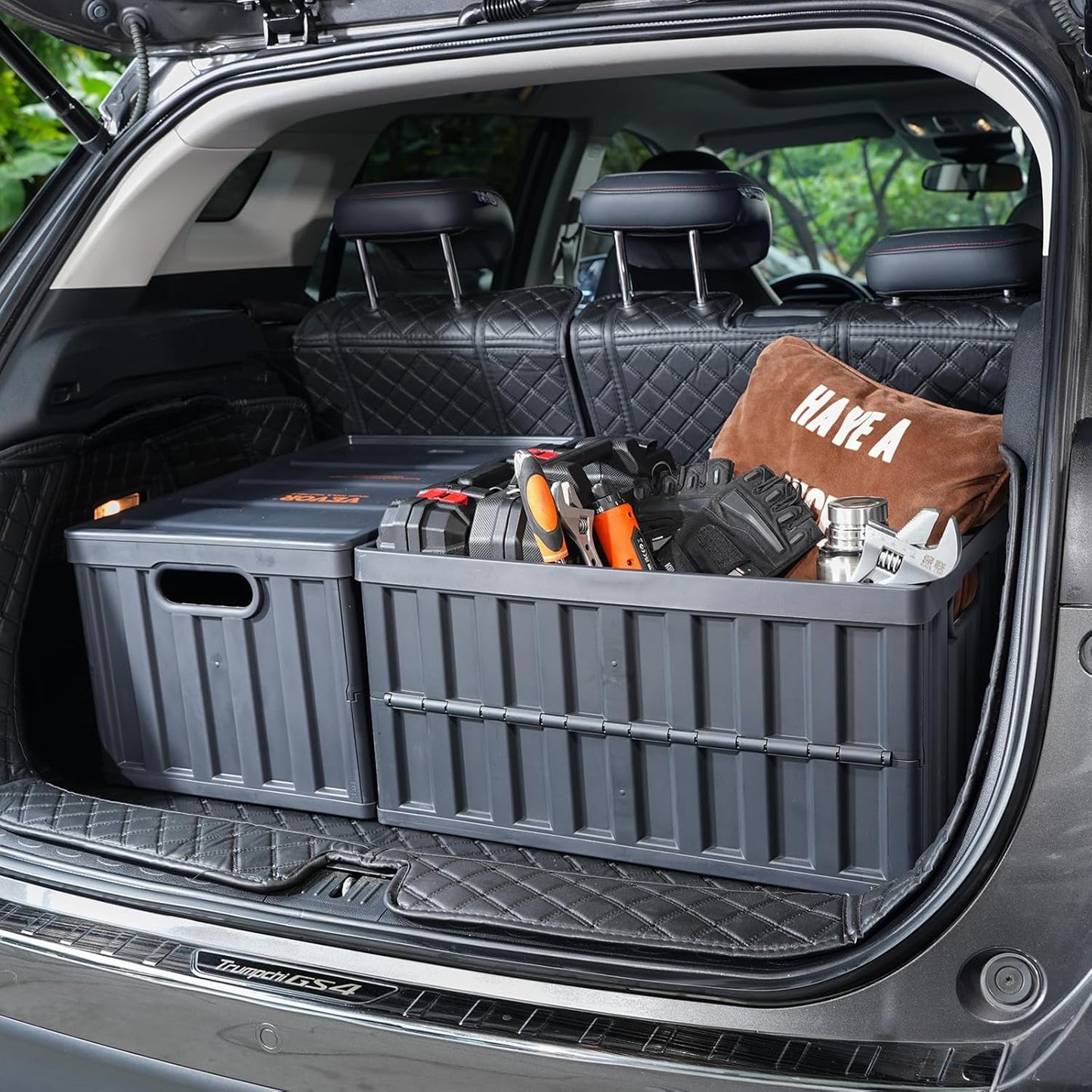 VEVOR 65L Collapsible Storage Bins - Stackable Utility Crates with Lids for Organizing Tools, Food & More