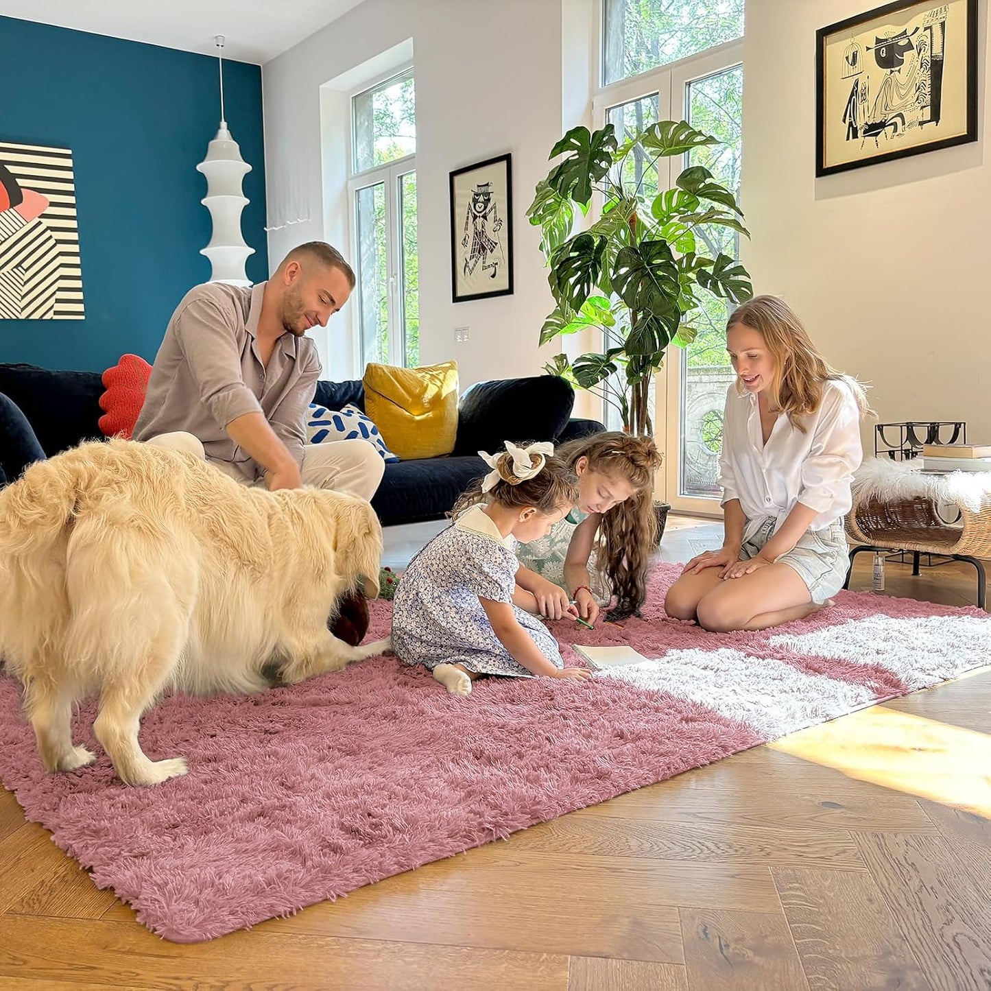 OLANLY Large Area Rug - Soft Fluffy Shaggy Carpet for Living Room & Bedroom | 8x10, Pale Pink