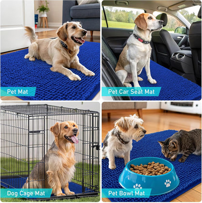 OLANLY Dog Door Mat - Absorbent Non-Slip Mud Mat for Dogs | Quick Dry Chenille, 70x32, Royal Blue
