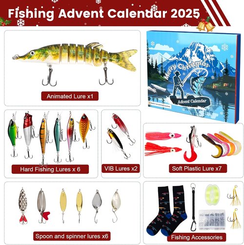Fishing Advent Calendar 2025 - 24 Days of Bait Surprises with Bionic Lures & Crankbaits | Perfect Christmas Gift for Men & Boys