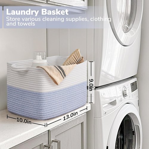 Goodpick Woven Storage Baskets - Stylish Cotton Rope Organizer for Toys & Books | 13"x10"x9", Blue