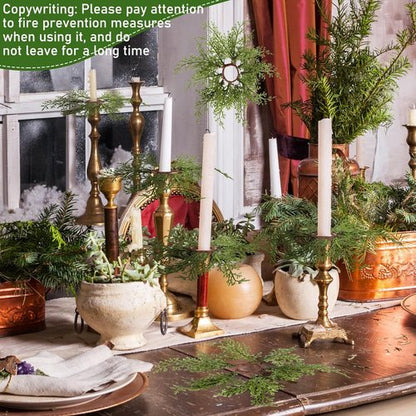 Canlierr Christmas Pine Taper Candle Rings - 12 Pack Mini Wreaths for Holiday Table Centerpieces | 1.38 Inch