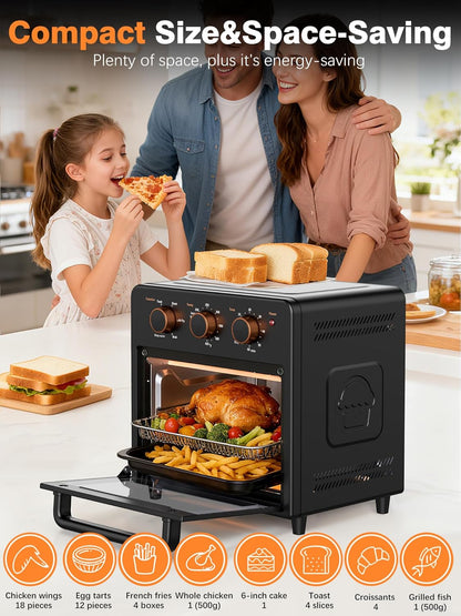 OUNIN Air Fryer & Toaster Oven - 12L Compact Design with Steam Infusion & 60-Minute Timer, Stainless Steel