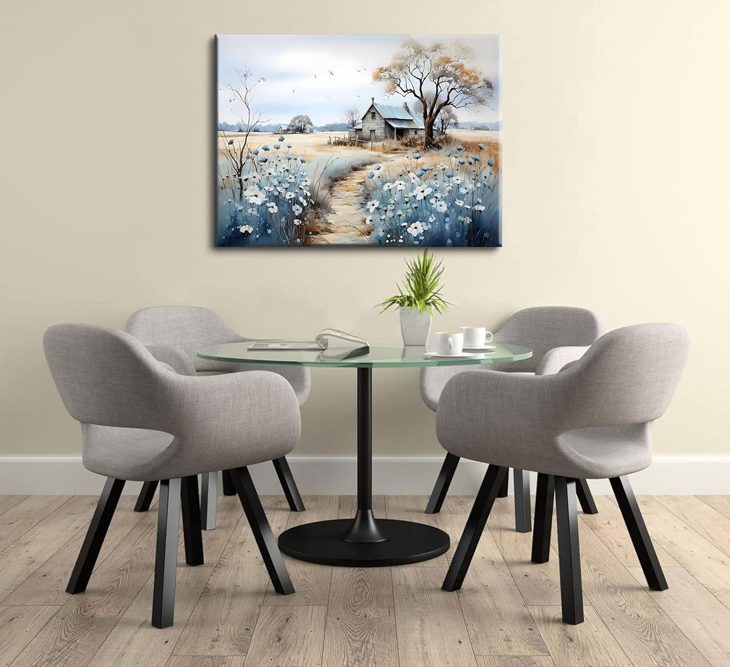 Rustic Farmhouse Canvas Wall Art - Beautiful Wildflower Barn Painting | Nature Scenery Poster 16x24in