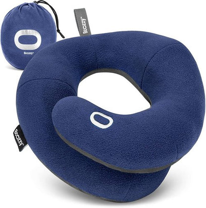 BCOZZY Travel Neck Pillow - Patented Double Support for Head, Neck & Chin | Adjustable Size, Large Navy, Fully Washable