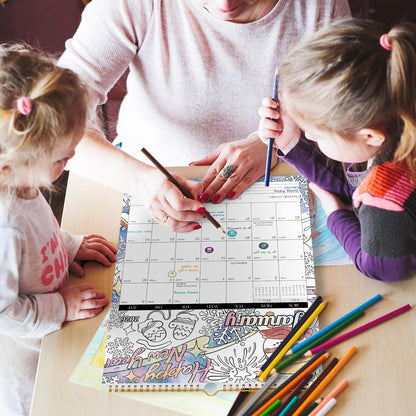 Ospelelf 2026 Family Coloring Wall Calendar - 12'' x 17'' Monthly Planner with Plastic Cover | 18 Months, Jan 2026 - June 2027