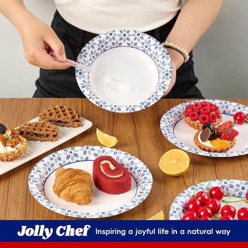 JOLLY CHEF 20 oz Heavy Duty Paper Bowls - 160 Count Soak Proof Disposable Bowls for Meals