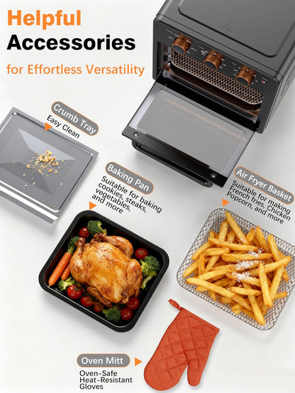 OUNIN Air Fryer & Toaster Oven - 12L Compact Design with Steam Infusion & 60-Minute Timer, Stainless Steel