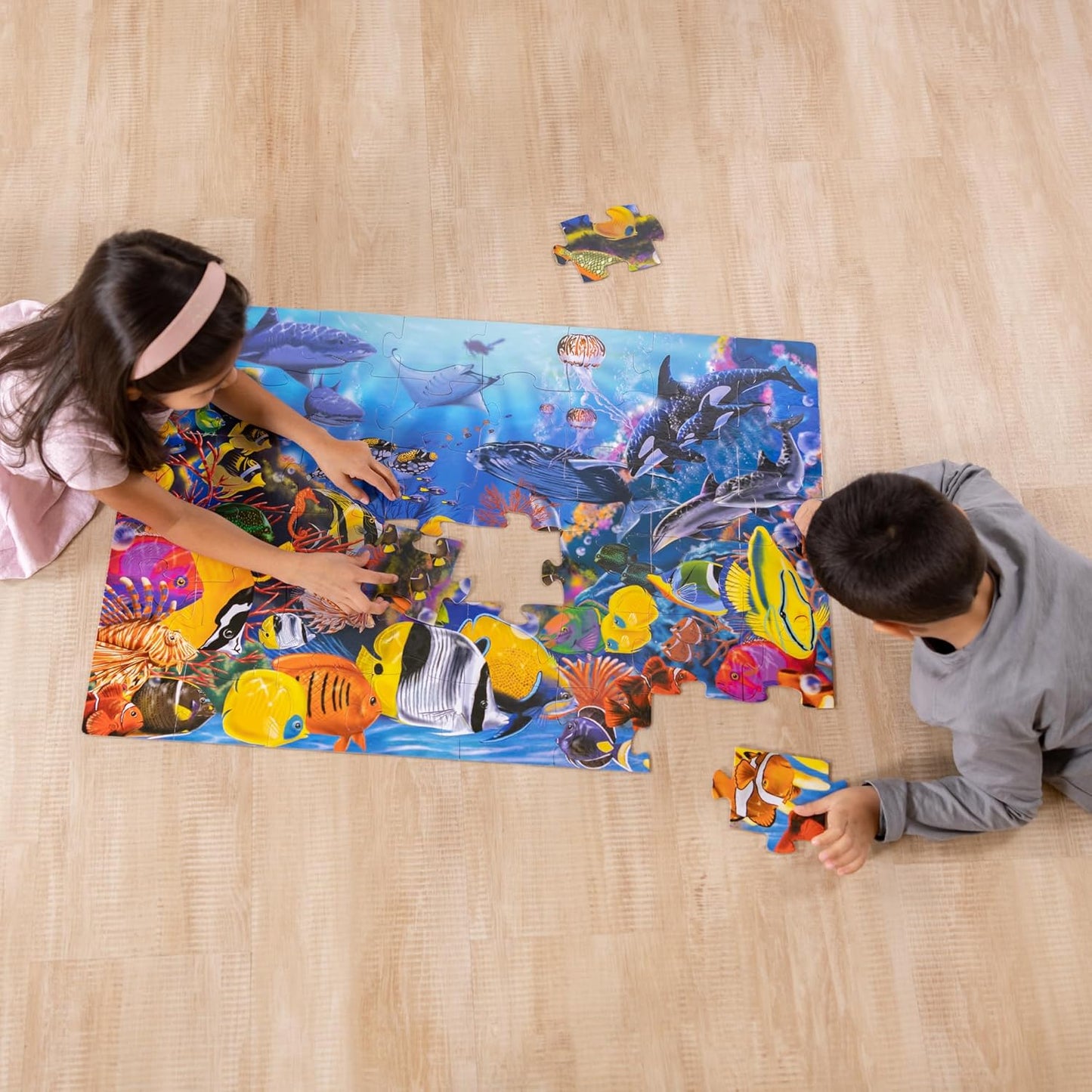 Melissa & Doug Jumbo Underwater Ocean Floor Puzzle - 48-Piece Educational Activity for Kids Ages 3+ (2 x 3 Feet)