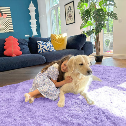 OLANLY 5x7 Large Area Rug - Soft Fluffy Shaggy Carpet for Living Room & Bedroom | Light Purple Decor