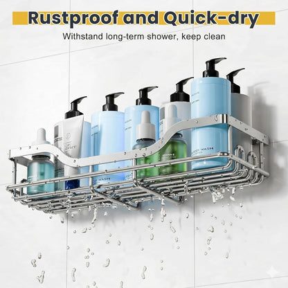 OMAIRA Shower Caddy - 3-Pack Adhesive Rustproof Organizer with Soap Holder for Smooth Walls | Silver (Large)