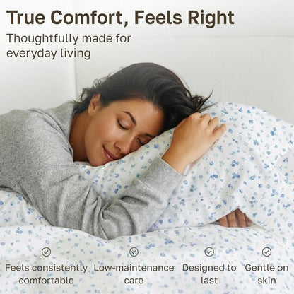 California Design Den King Size Cotton Sheet Set - 100% Soft, 400 TC, Award-Winning Sateen Finish | Floral White/Blue
