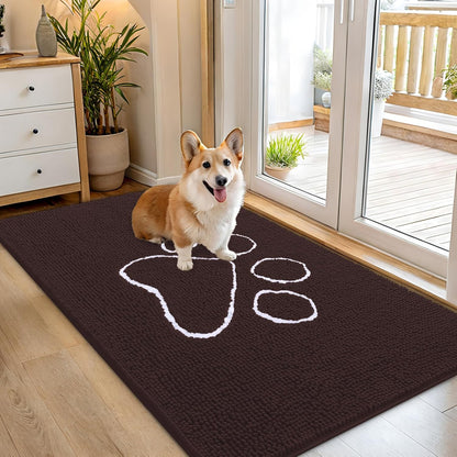 OLANLY Dog Door Mat - Absorbent Non-Slip Mud Mat for Muddy Paws | 54x32 Paw Print Design, Quick Dry Brown