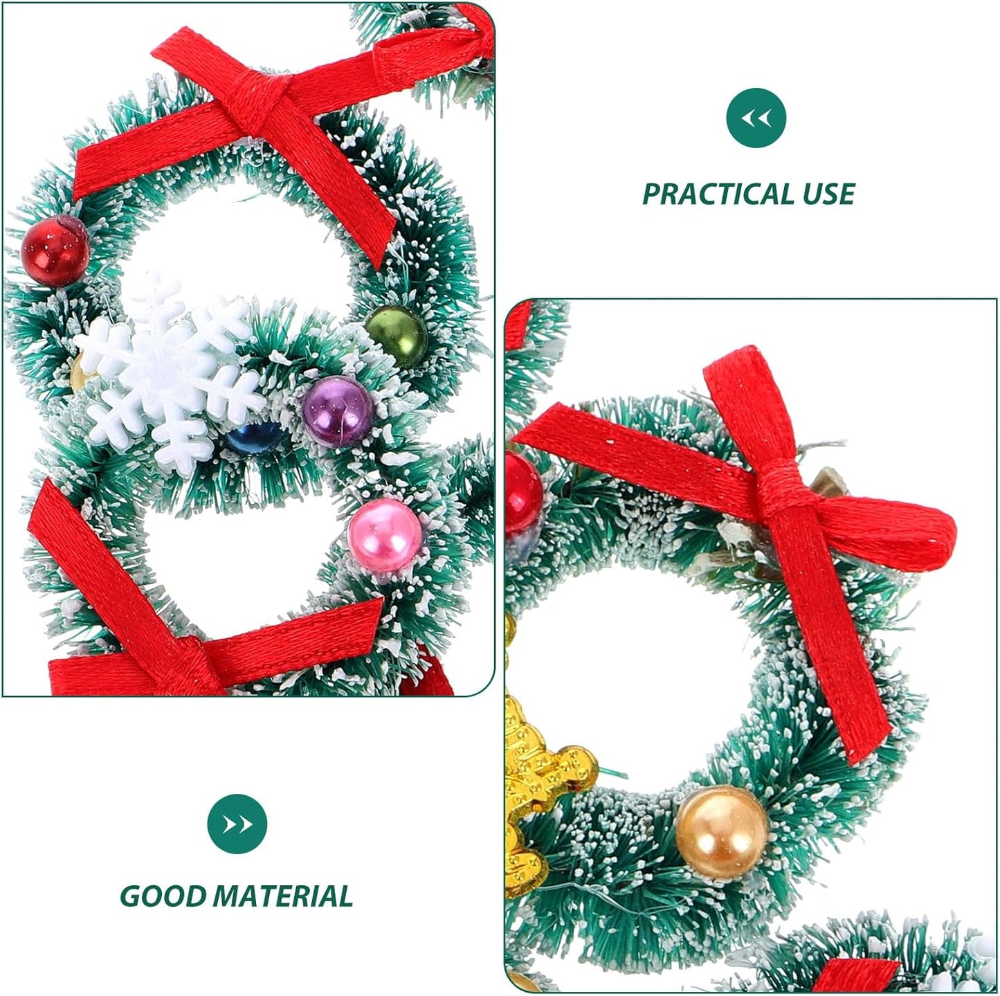 Skiennix Mini Christmas Wreaths - 6pcs Frosted Sisal Hanging Ornaments for Dollhouse Decor