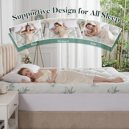 Queen Memory Foam Mattress Topper 3" with Bamboo Cooling 8-21" Deep Pocket - Green Variation