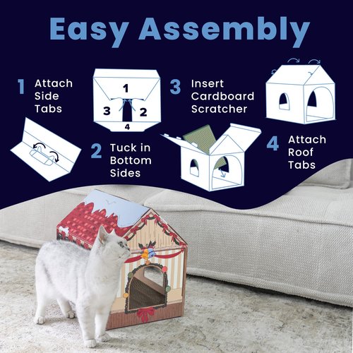 LiBa Cardboard Cat House with Scratch Pad and Catnip, Cat Bed for Indoor Cats, Cat Scratcher, Cat Scratching Board Cat Gifts for Cats, Winter Market