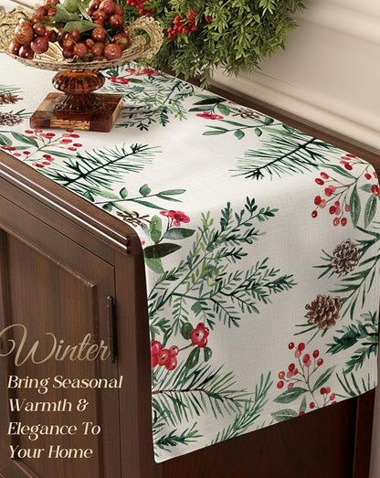 Miss Adola Holly Pine 13x48 Inch Christmas Table Runner - Watercolor Berries