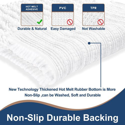 H.VERONNEX Luxury Chenille White Bathroom Rugs Sets 2 Piece, Thickened Hot Melt Rubber Bottom Bath Mats for Bathroom Non Slip,Bath Rugs Quick Dry Machine Washable for Shower Mat (32"x20"+17"x24")