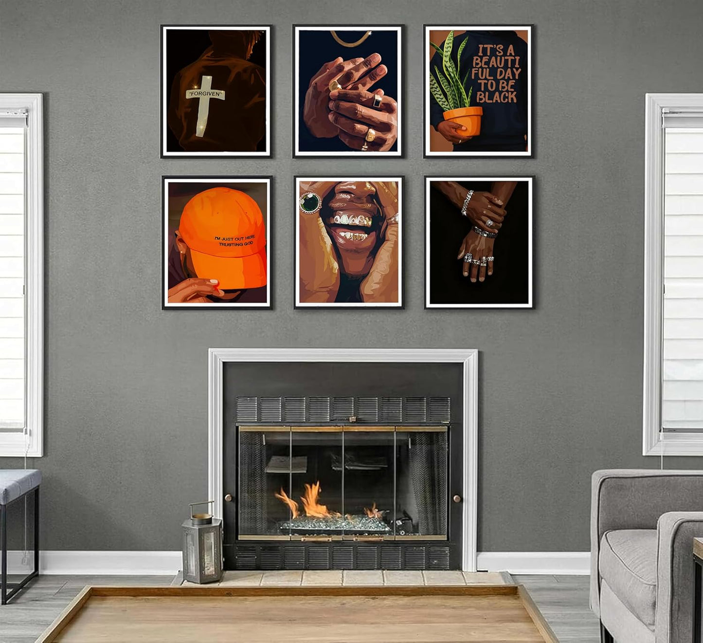Skiennix 6-Piece Black Man Canvas Wall Art - Trendy Luxury Street Paintings for Home Decor