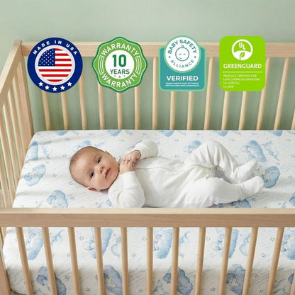 Dream On Me 5" Cozy Cloud 2-in-1 Crib & Toddler Mattress - Dual-Sided, Breathable, Waterproof, GREENGUARD Gold Certified - Blue Cloud