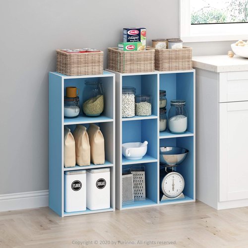 Furinno LUDER 5-Cube Bookshelf - Reversible Design | Easy Assembly for Living Room & Home Office - White/Light Blue