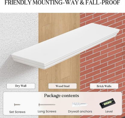Fun Memories Floating Shelves - 24 Inch Classic Crown Molding Rustic Wooden Wall Decor | White, 2-Pack