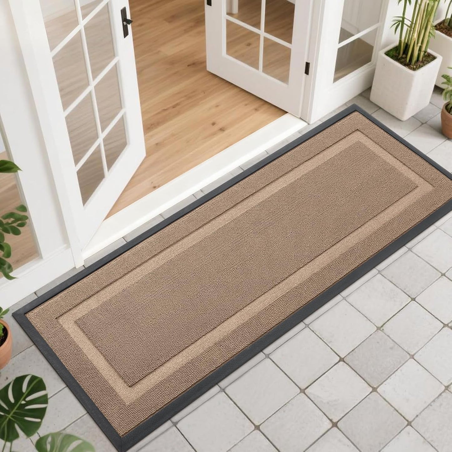 OLANLY Waterproof Front Door Mat | All-Season Indoor Outdoor Doormat, Easy Clean, 47x17 Mocha
