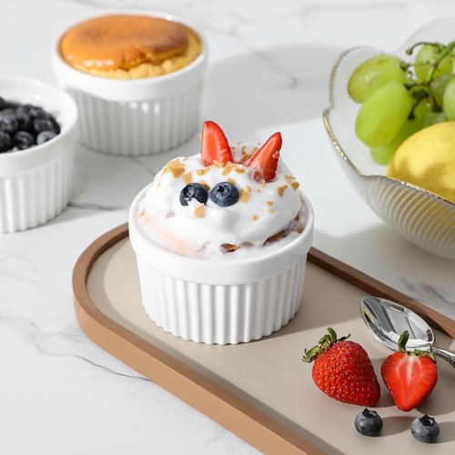 MALACASA Ramekins - 6 oz Oven Safe Porcelain Creme Brulee & Pudding Cups | Set of 6 White Baking Dishes