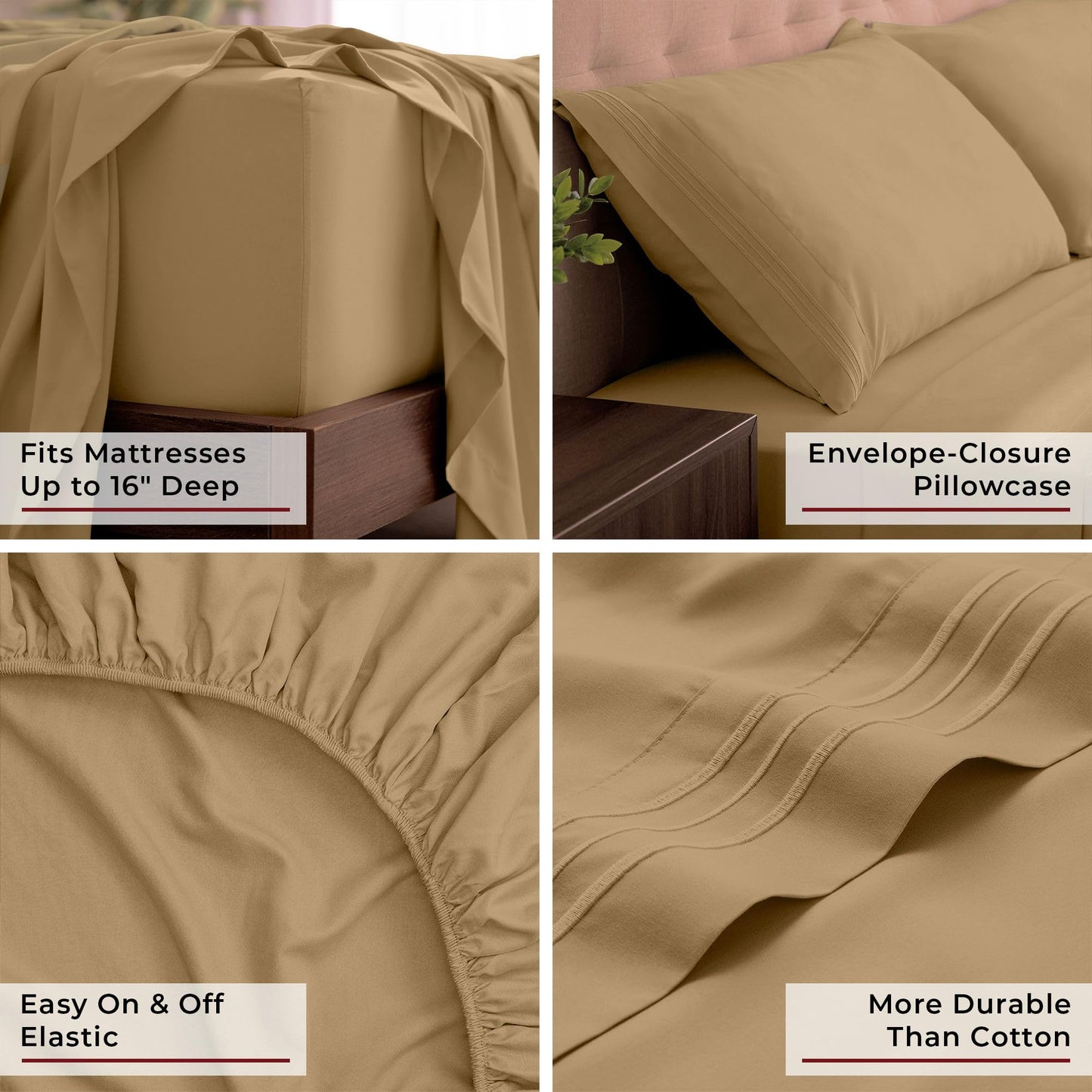 Mellanni King Sheets Set - 4 PC Iconic Collection Bedding - Hotel Luxury, Extra Soft, Cooling Bed Sheets - Wrinkle, Fade, Stain Resistant (King, Gold)