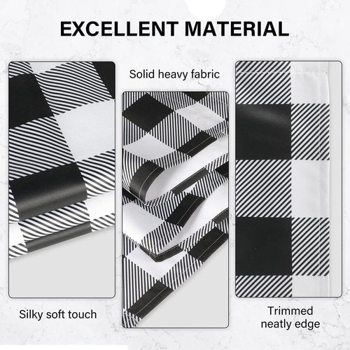 Simple Deluxe Buffalo Plaid Check Kitchen Tier Curtains, Short Small Window Gingham Curtain for Cafe, Bathroom, Kitchen Rod Pocket Curtains, Black and White, Tiers|26'' W x 24'' L X 2 Pcs