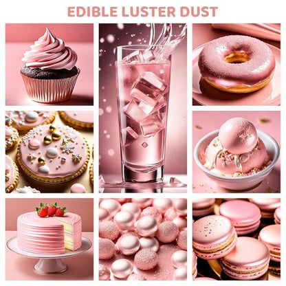 Cherrysea Luster Dust Edible Shimmer Powder - 15g Rose Gold Food Coloring for Cakes & Cocktails