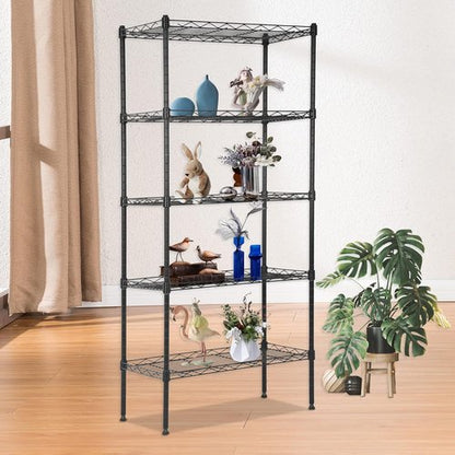 FDW Adjustable 5-Tier Metal Pantry Shelves - 22L x 12W x 48H, NSF Certified Storage Rack for Kitchen & Garage - Black