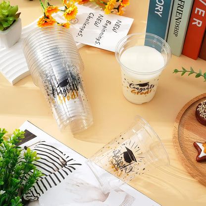 Whaline Graduation Cups - 12oz Black & Gold Disposable Party Cups for Class of 2025 | 50 Pack