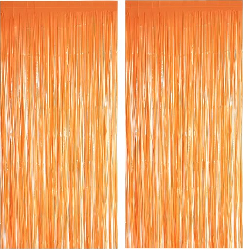 GREATRIL Orange Tinsel Curtain Backdrop - Foil Fringe Party Streamers for Fall & Thanksgiving | 2 Packs