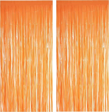 GREATRIL Orange Tinsel Curtain Backdrop - Foil Fringe Party Streamers for Fall & Thanksgiving | 2 Packs