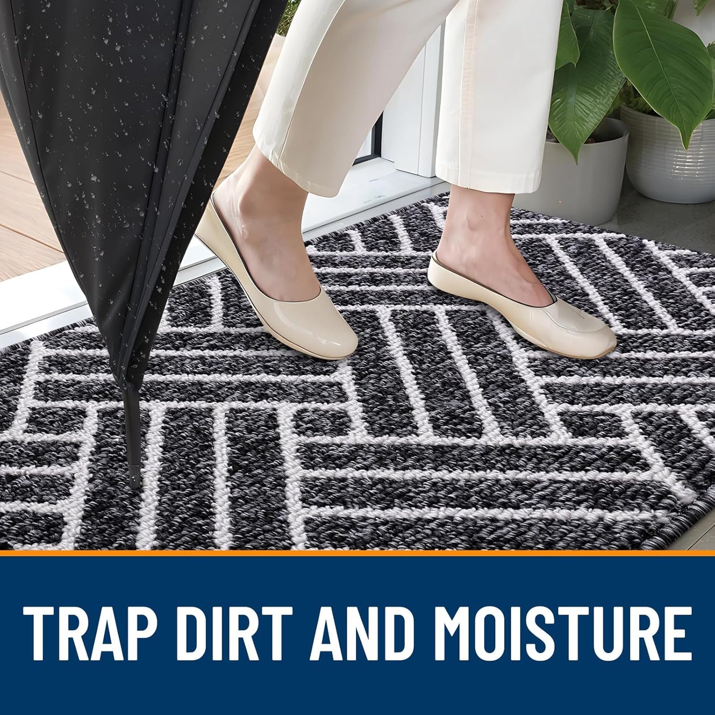 OLANLY Door Mat Set - Geometric Indoor & Outdoor Mats | 29.5"x17" & 32"x20" - Stylish Black Design