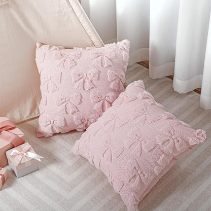 Mixweer Pink Bow Pillow Covers - Set of 2 Soft Faux Fur Decorative Aesthetic Pillowcases | 18 x 18 Inch
