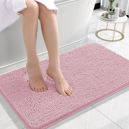 OLANLY Bath Rugs - Extra Soft Chenille with Rubber Backing - Quick Dry, Machine Washable, 24x16, Dusty Rose