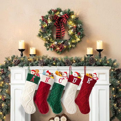 Large 18'' Embroidered Monogram Knit Christmas Stocking - Green White, Letter T