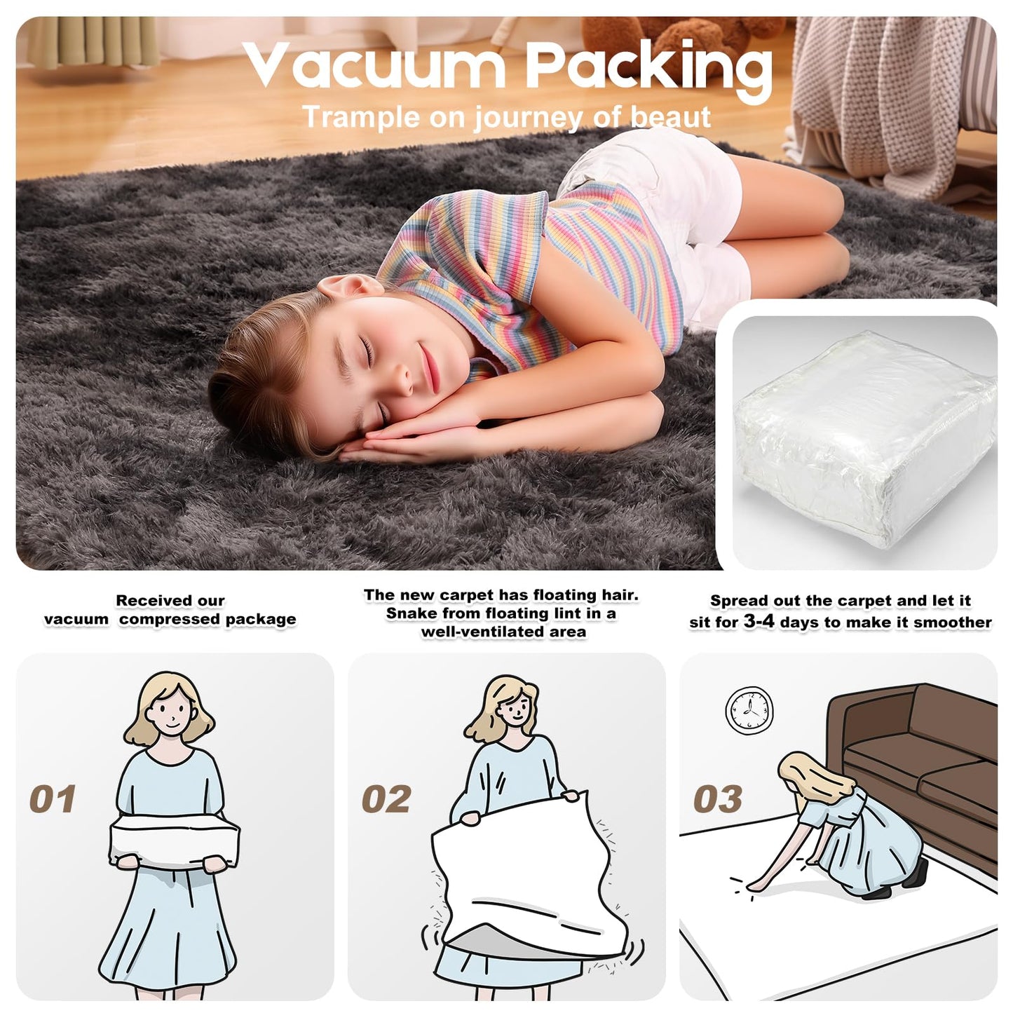 Mhyup 2x3 Rugs for Bedroom, Fluffy Small Area Rugs for Living Room, Soft Shag Fuzzy Carpet with 4 Non-Slip Stickers for Kids Boys and Girls Nursery Dorm Home Decor (Tie-Dyed Black Grey, 2ft x 3ft)