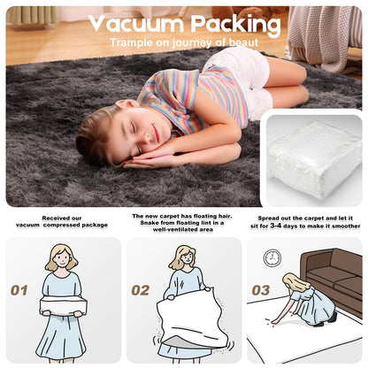 Mhyup 2x3 Rugs for Bedroom, Fluffy Small Area Rugs for Living Room, Soft Shag Fuzzy Carpet with 4 Non-Slip Stickers for Kids Boys and Girls Nursery Dorm Home Decor (Tie-Dyed Black Grey, 2ft x 3ft)